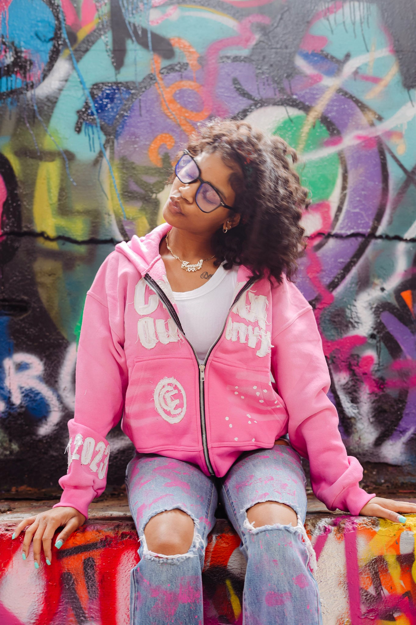 Pink “ croxxoutenvy “ zip up