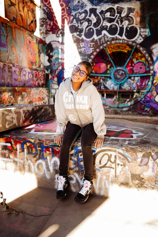 Grey” croxxoutenvy “ zip up